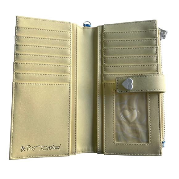 Betsey Johnson Yellow & Blue Floral Wallet EUC Minor Logo Scratch - Picture 3 of 11